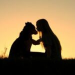 Silhouette of girl and dog