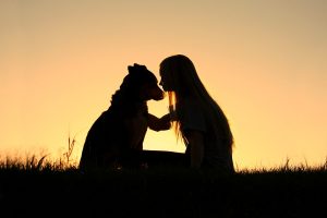 Silhouette of girl and dog